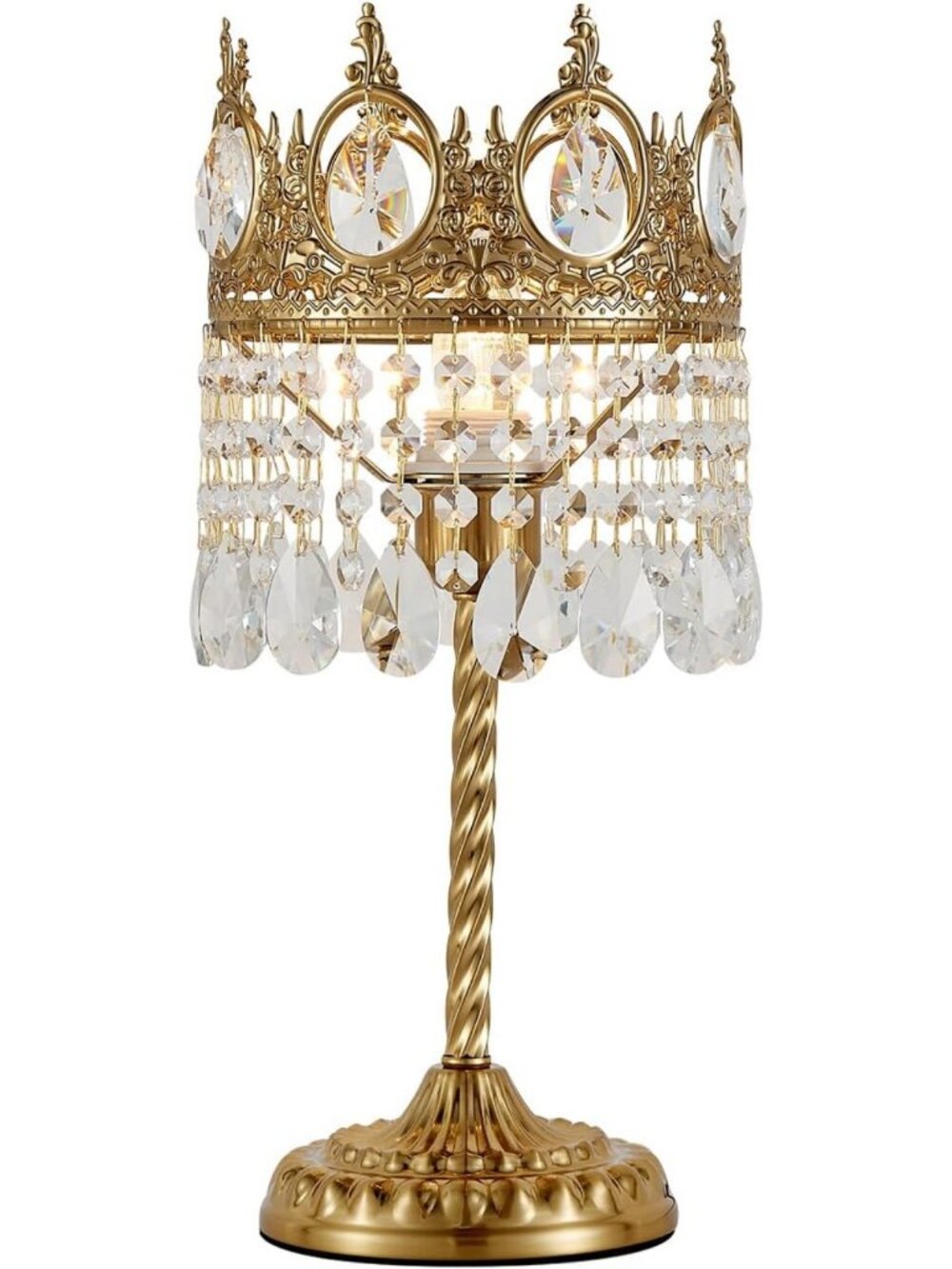17” Vintage Crystal Chandelier Table Lamp - Elegant Gold Metal Design, European